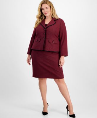 Le Suit - Plus Size Printed Three-Button Skirt Suit