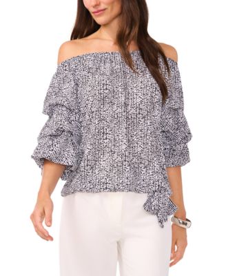 Vince Camuto - Women's Printed Bubble-Sleeve Off-The-Shoulder Top