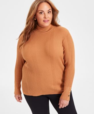 JM Collection - Plus Size Variegated-Rib Turtleneck Sweater