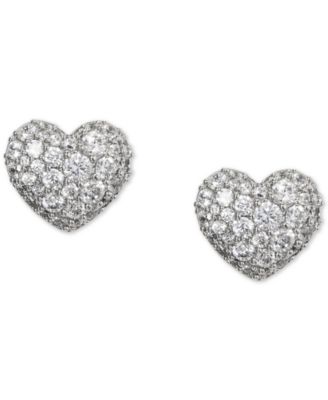 Eliot Danori - Rhodium-Plated Pav&eacute; Heart Stud Earrings
