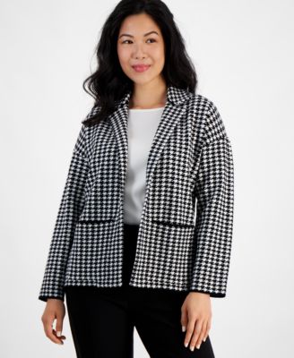 AK Anne Klein - Petite Houndstooth Notched-Collar Sweater