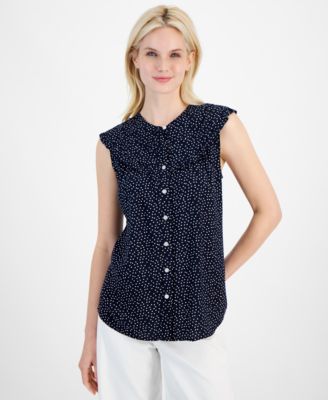 Nautica Jeans - Women's Dot-Print Ruffled Sleeveless Blouse