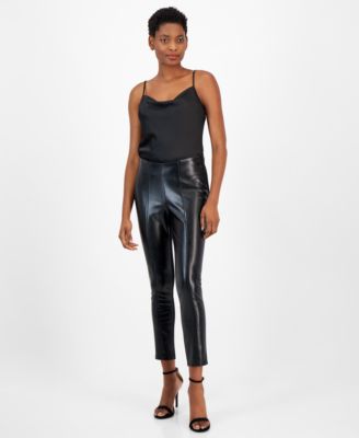Tahari ASL - Women's Faux-Leather Skinny Ankle Pants