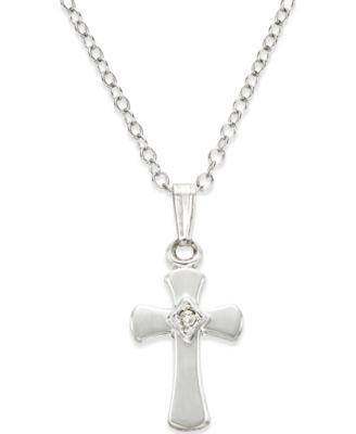 Macy's - Children's Diamond Accent Cross Pendant Necklace in Sterling Silver