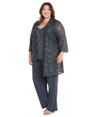 R & M Richards - Plus Size Embellished Jacket, Sleeveless Top and Pants Set