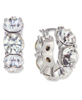 On 34th - Silver-Tone Small Crystal Hoop Earrings, 0.75"