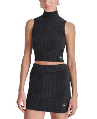 DKNY - Women's Cropped Mock-Neck Cable Knit Tank Top