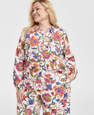 JM Collection - Plus Size Printed Button-Front Shirt, Exclusively at Macy's