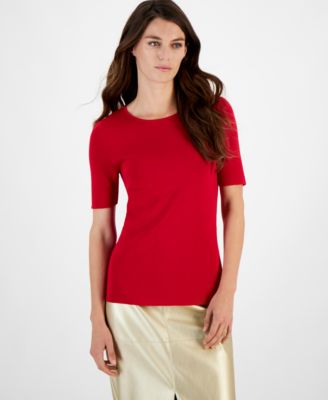 Tahari ASL - Women's Short-Sleeve Ribbed Top