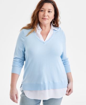 Style & Co - Plus Size Layered Point-Collar Sweater
