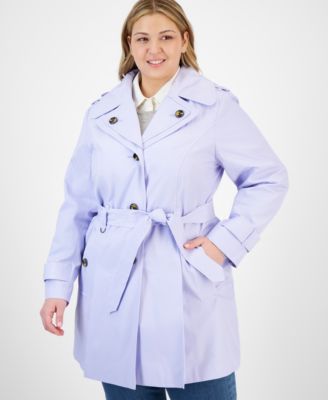 London Fog - Plus Size Single-Breasted Hooded Belted Trench Coat