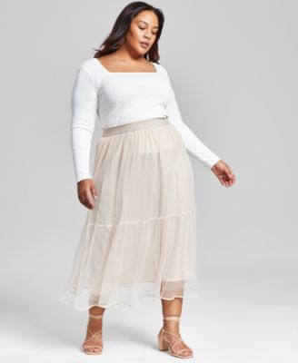And Now This - Plus Size Pull-On Tulle Midi Skirt