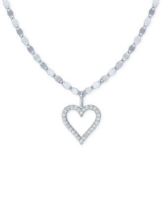 Macy's - Diamond Open Heart 18" Pendant Necklace (1/10 ct. t.w.) in Sterling Silver