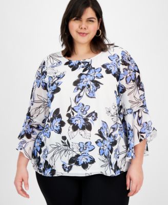 Kasper - Plus Size Floral Ruffle-Sleeve Blouse
