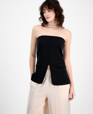 Bar III - Women's Strapless Button-Front Corset Vest Top