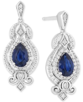 Enchanted Disney Fine Jewelry - Disney Enchanted Blue Sapphire (1/3 ct. t.w.) & Diamond (1/4 ct. t.w.) Cinderella Drop Earrings in 14k White Gold