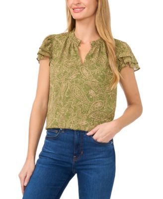 CeCe - Women's Flutter-Sleeve Printed Blouse