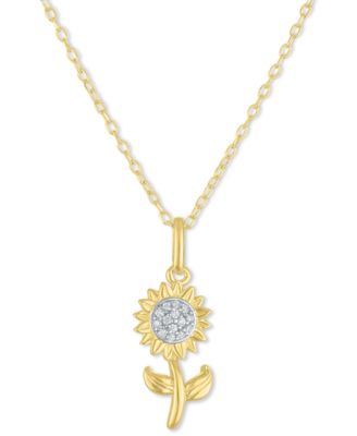Macy's - Diamond Accent Sunflower Pendant Necklace in 14k Gold-Plated Sterling Silver, 16" + 2" extender