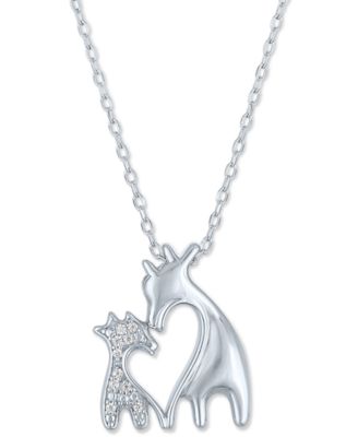 Macy's - Diamond Accent Double Giraffe Pendant Necklace in Sterling Silver, 16" + 2" extender