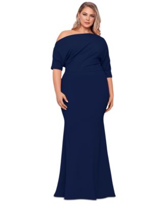 Betsy & Adam - Plus Size Off-the-Shoulder Scuba Gown