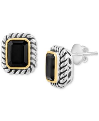 EFFY Collection - Onyx Rope-Framed Stud Earrings in Sterling Silver & 14k Gold-Plate