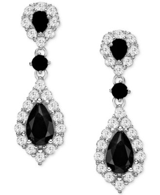 Macy's - Truffle Sapphire (4-3/4 ct. t.w.) & White Sapphire (1/3 ct. t.w.) Halo Drop Earrings in Sterling Silver