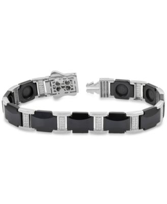Macy's - Men's Diamond & Black Ceramic Link Bracelet (3/8 ct. t.w.) in Sterling Silver