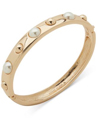 Anne Klein - Gold-Tone & Imitation Pearl Domed Detail Bangle Bracelet
