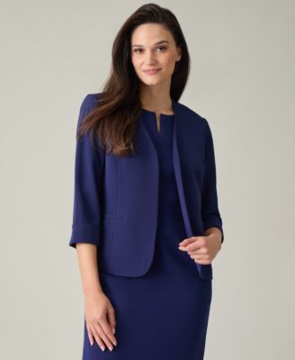 Kasper - Petite Stretch Crepe Open-Front Roll-Sleeve Jacket