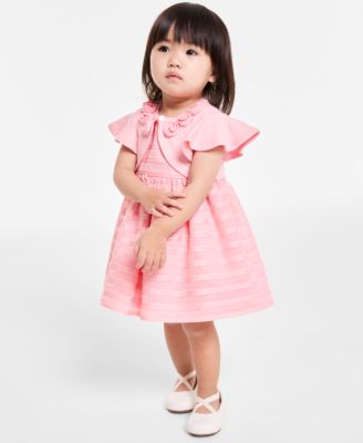 Bonnie Baby - Baby Girls 2-Pc. Flutter Sleeved Knit Cardigan & Novelty Striped Knit Dress Set