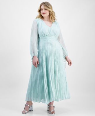 Taylor - Plus Size Shimmering Floral Pleated Chiffon Maxi Dress