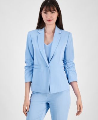 Tahari ASL - Women's Pinstripe One-Button Scrunched-Sleeve Jacket