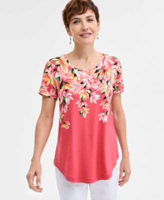 JM Collection - Women's Floral-Print T-Shirt, Exclusively at Macy's