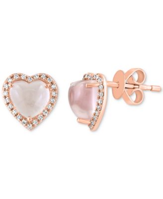 EFFY Collection - Rose Quartz (1-7/8 ct. t.w.) & Diamond (1/8 ct. t.w.) Halo Heart Stud Earrings in 14k Rose Gold