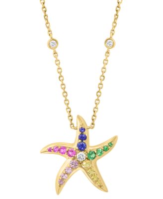 EFFY Collection - Multi-Gemstone (5/8 ct. t.w.) & Diamond (1/8 ct. t.w.) Starfish Pendant Necklace in 14k Gold, 18" + 1" extender