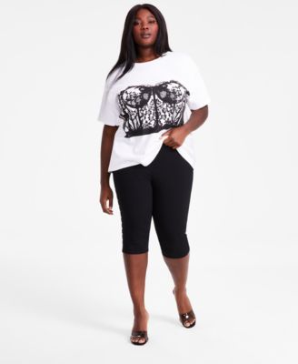 Bar III - Trendy Plus Size Pull-On High-Rise Stud-Trim Capri Pants