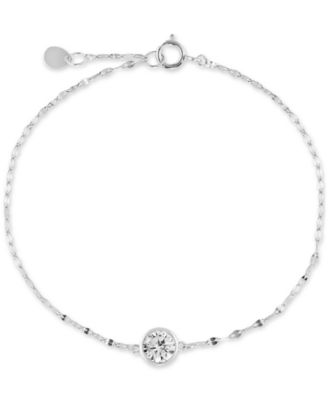 Macy's - Cubic Zirconia Solitaire Bezel Mirror Link Chain Bracelet (1 ct. t.w.) in Sterling Silver