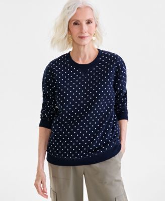 Style & Co - Women's Dot-Print Crewneck Fleece Sweatshirt