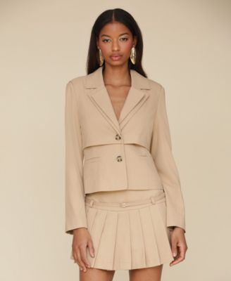 Avec Les Filles - Women's Cinched-Waist Double-Layer Lapel Blazer