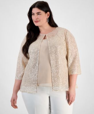 Alex Evenings - Plus Size Embellished 3/4-Sleeve Jacket & Sleeveless Top Set