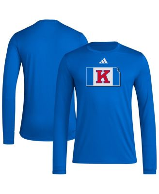 adidas - Men's Royal Kansas Jayhawks Basketball State Outline Pre-Game Long Sleeve T-Shirt
