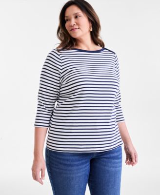 Style & Co - Plus Size Cotton Printed 3/4-Sleeve Top
