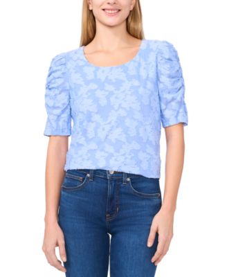CeCe - Women's Round-Neck Ruched Elbow-Sleeve Top