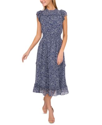 CeCe - Women's Flutter-Sleeve Smocked-Waist Midi Dress