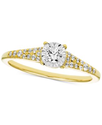 Macy's - Diamond Solitaire & Pav&eacute; Tapered Engagement Ring (1/4 ct. t.w.) in 14k Gold