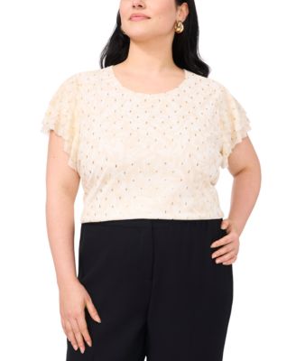 Vince Camuto - Plus Size Foiled Dot-Print Ruffled-Sleeve Blouse