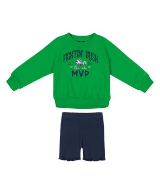 Colosseum - Girls Toddler Green/Navy Notre Dame Fighting Irish Beta Fleece Sweatshirt and Shorts Set