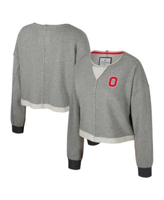 Colosseum - Women's Charcoal Ohio State Buckeyes Magnum Scoop Neck Cropped Pullover Sweatshirt