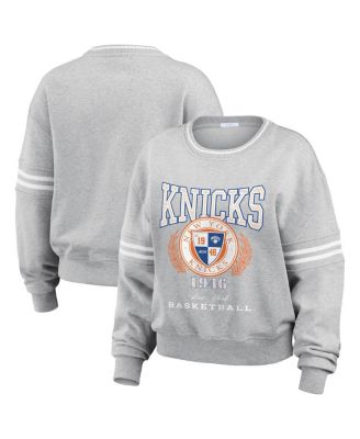 WEAR by Erin Andrews - Women's Heather Gray New York Knicks French Terry Pullover Sweatshirt