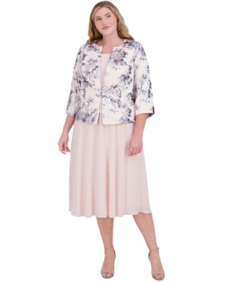 Jessica Howard - Plus Size 3/4-Sleeve Jacket & Sleeveless Midi Dress